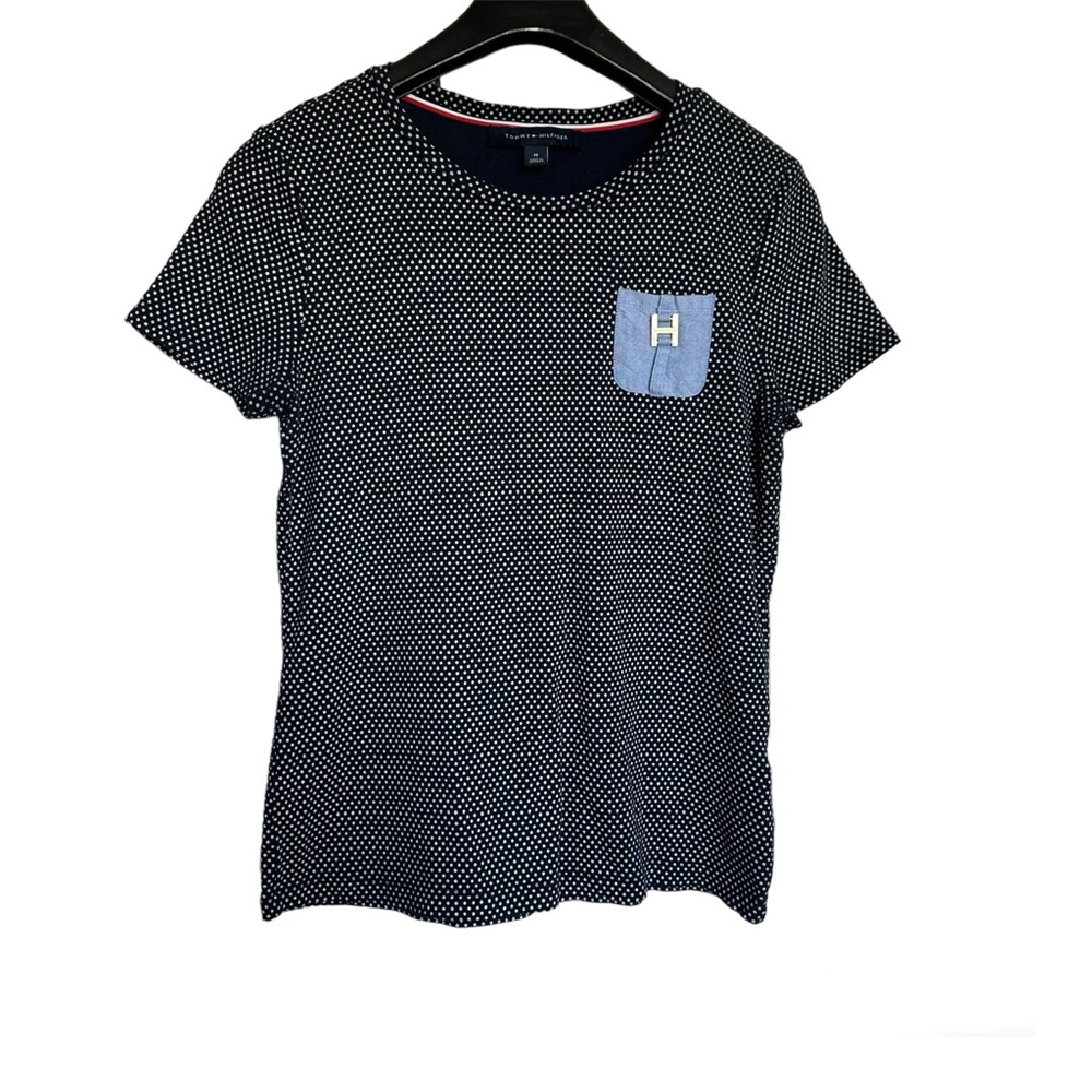 Tommy Hilfiger Casual Short Sleeve Blouse Navy Blue Polka Dot